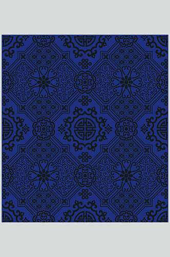大气民族风蓝色花纹瓷器图案矢量素材