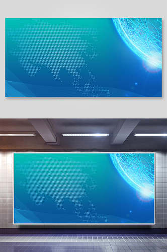 图形蓝色科技粒子背景展板