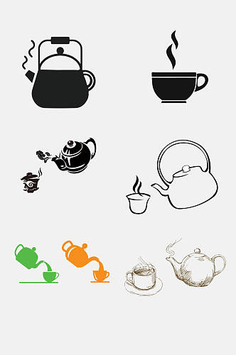 手绘创意茶壶茶叶茶免抠素材