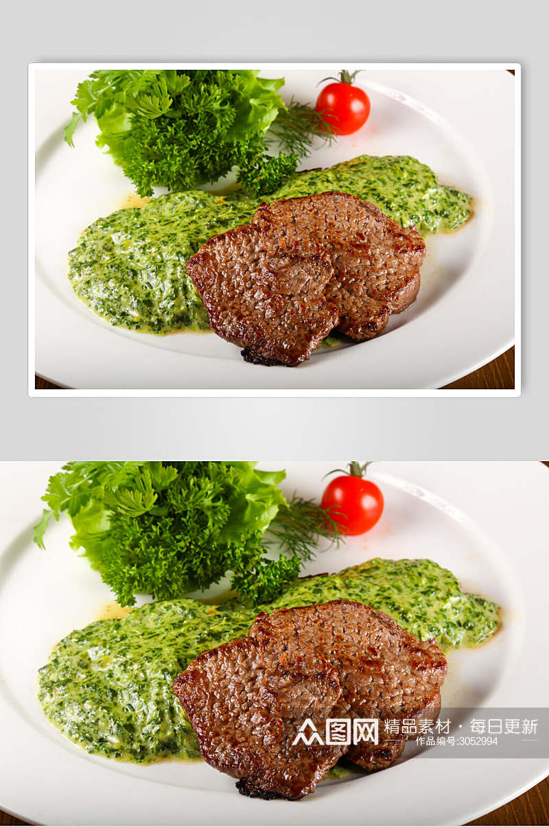清新绿色牛排餐饮食品图片素材