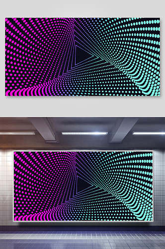 紫色绿色科技线条背景展板