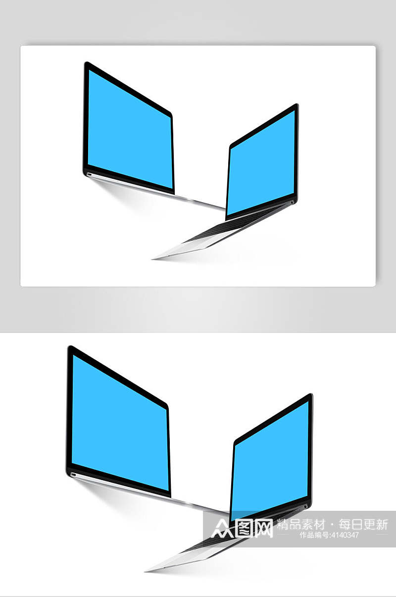 蓝色创意电脑展示场景样机素材