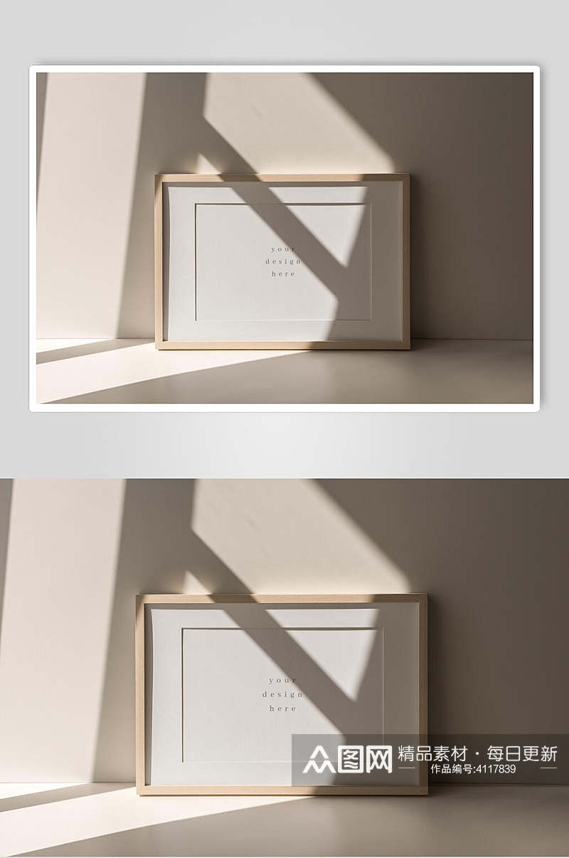 相框英文字母浅棕色墙室内画框样机素材
