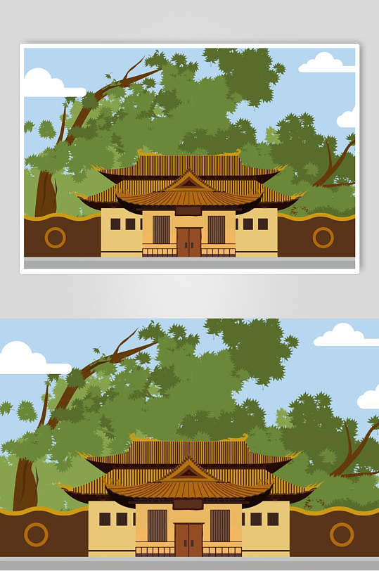 創(chuàng)意大氣樹(shù)木古風(fēng)建筑矢量素材