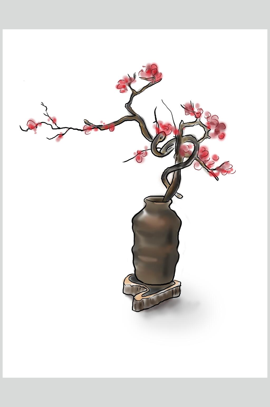 粉色鲜花盆栽手账素材素材
