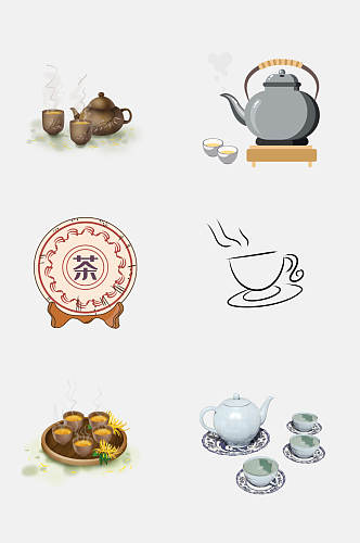 中式创意茶壶茶叶茶免抠素材