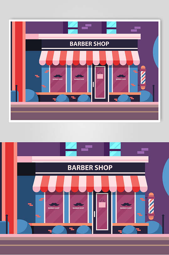 理发店门口扁平化人物矢量素材
