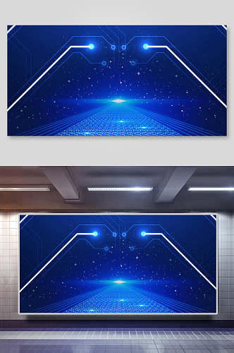 图形蓝色科技粒子背景展板