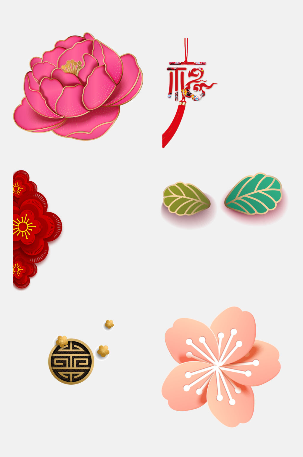 清新新年花朵免抠元素素材