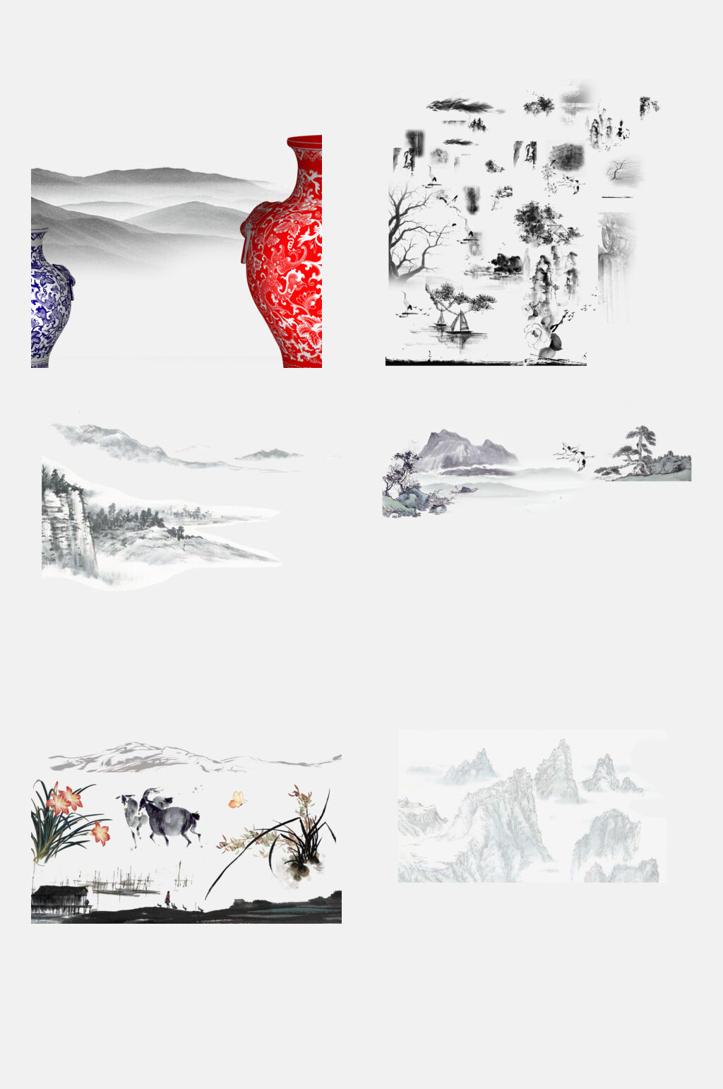 中式水墨山水免抠元素素材素材