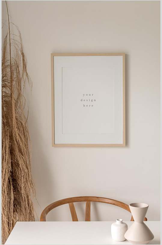 椅子相框干草陶瓷杯棕室内画框样机