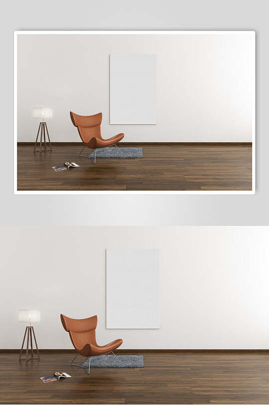 木地板板凳置物架书室内艺术墙样机-众图网