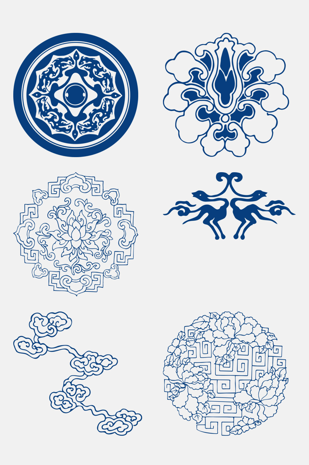 蓝色手绘青花瓷免抠元素素材
