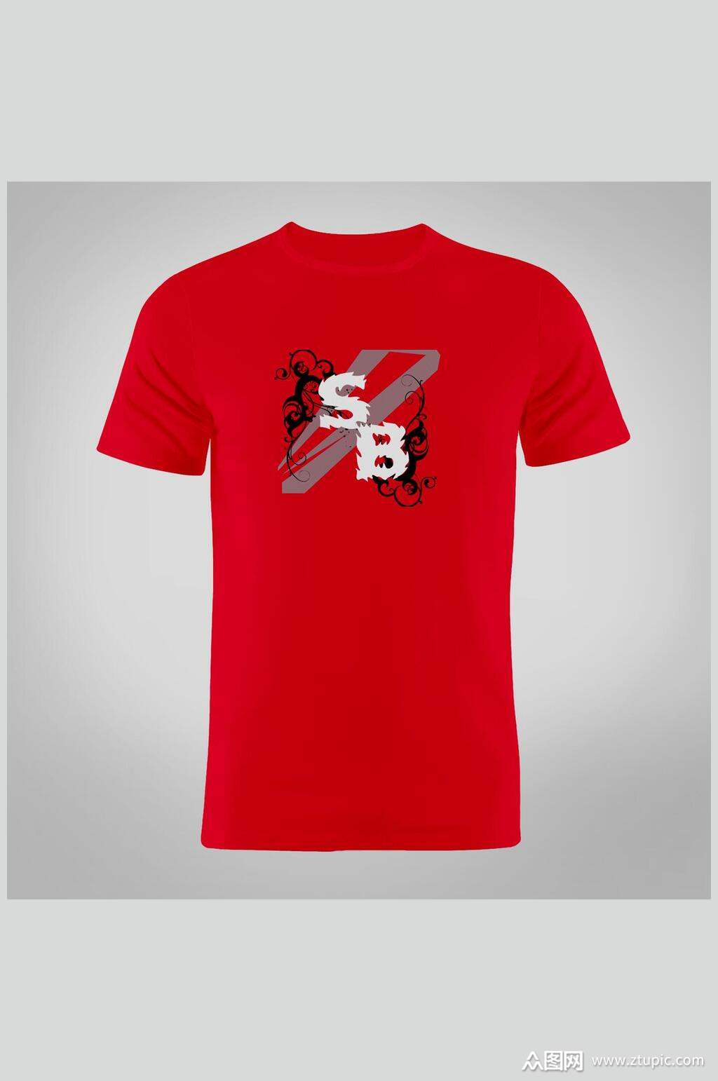 红色男t恤短袖展示样机模板下载-编号4140605-众图网