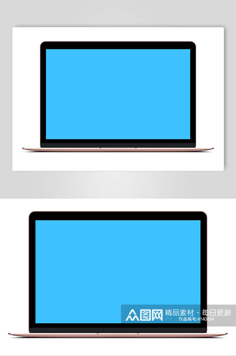 纯蓝屏电脑展示场景样机素材