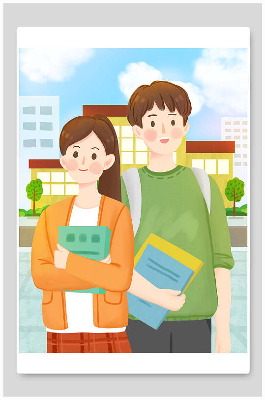 时尚手绘清新高端大气校园生活插画