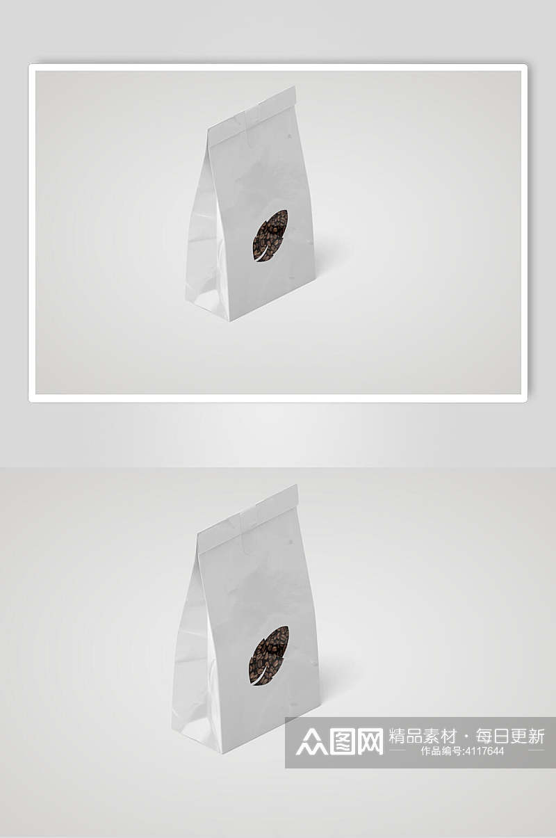 褶皱立体阴影白色咖啡豆包装袋样机素材