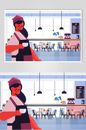 创意卡通咖啡厅扁平化人物矢量素材