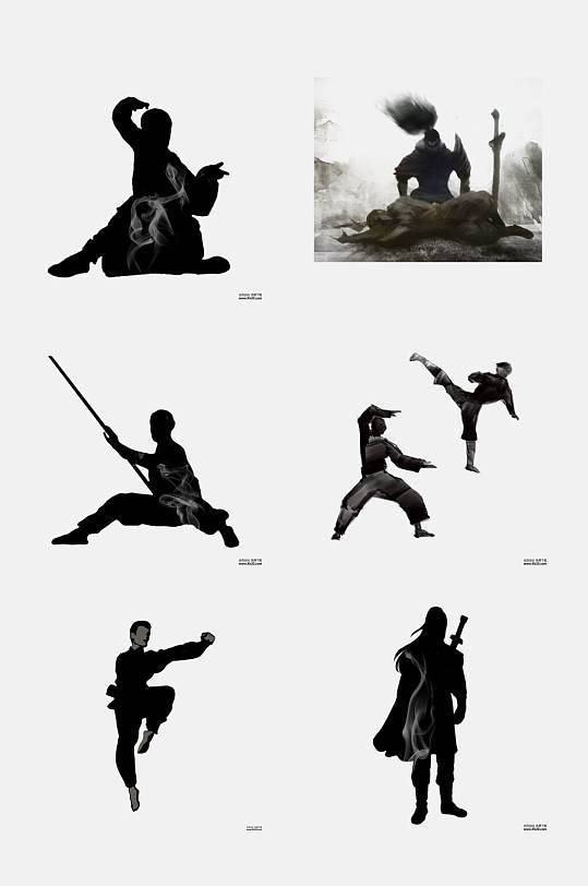 独特水墨武侠打斗武器手绘免抠素材
