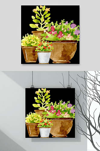 鲜花植物盆栽手绘矢量设计素材