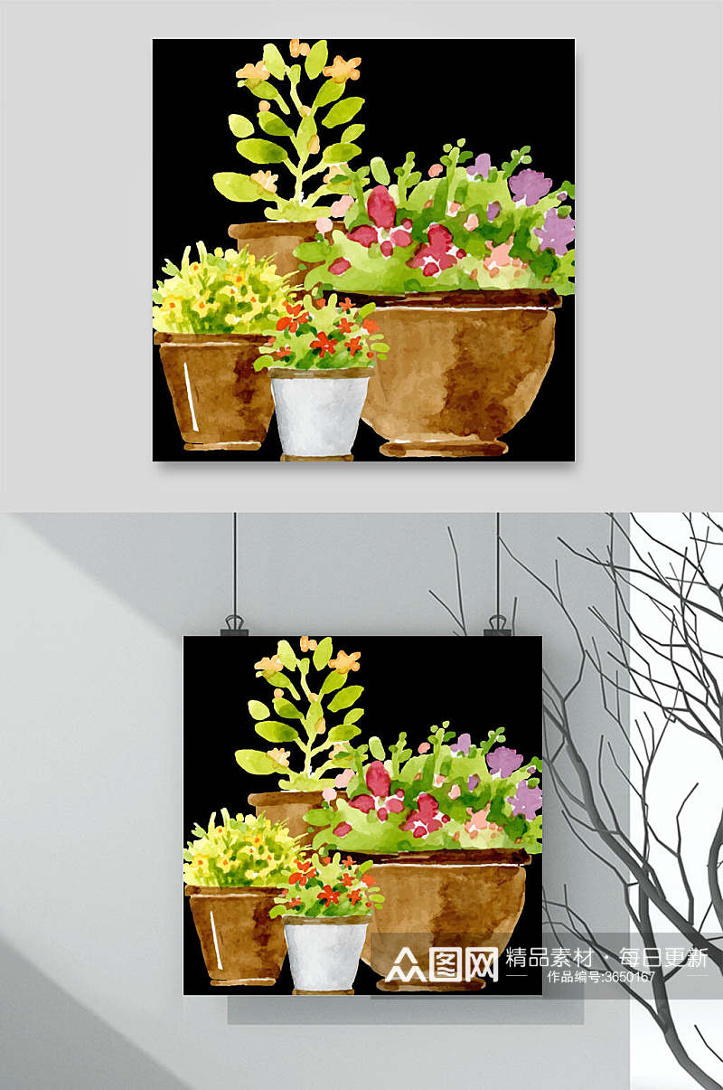 鲜花植物盆栽手绘矢量设计素材素材