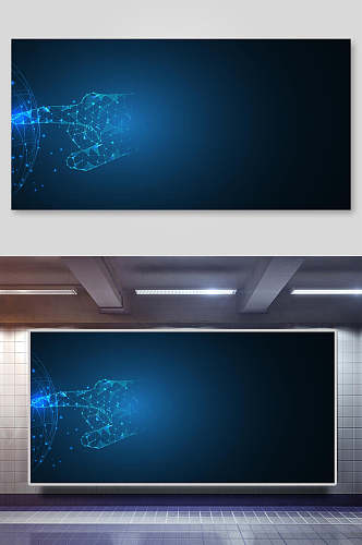 蓝色科技粒子背景展板