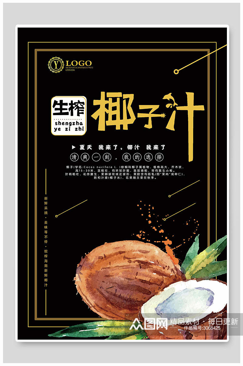 椰子汁果汁饮品食品宣传海报素材