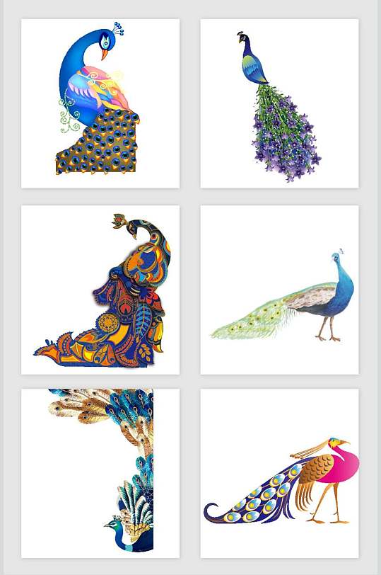 水彩艳丽孔雀插画矢量素材