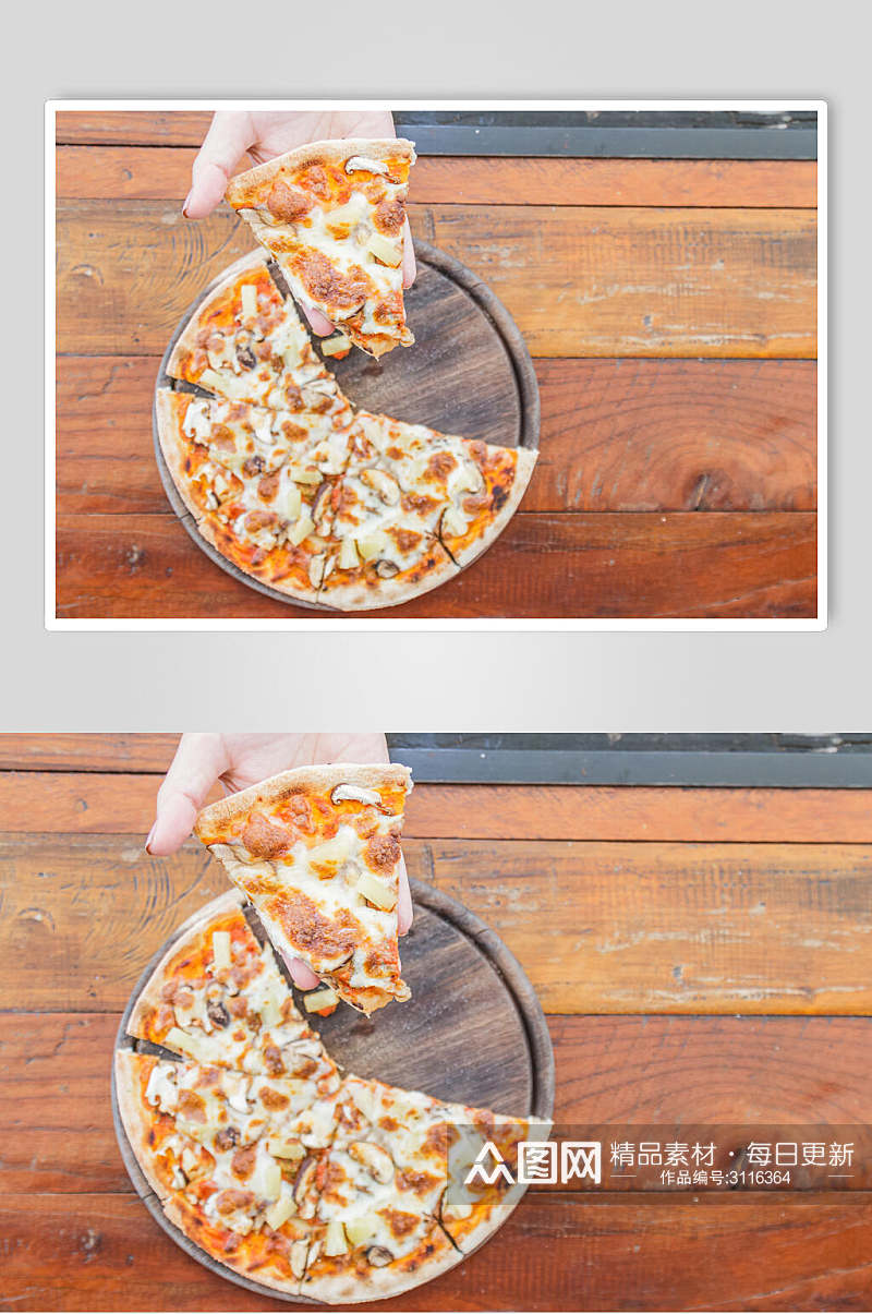 招牌木纹底食物披萨美食餐饮摄影图片素材