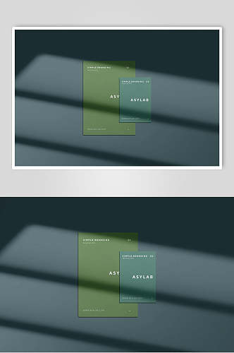 线条英文字母方形绿色卡片单页样机