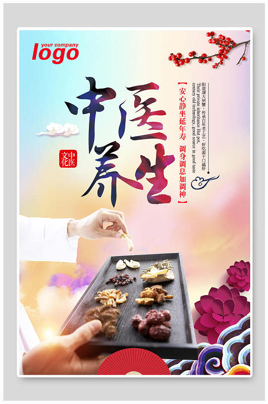 中国风养生中医中药海报