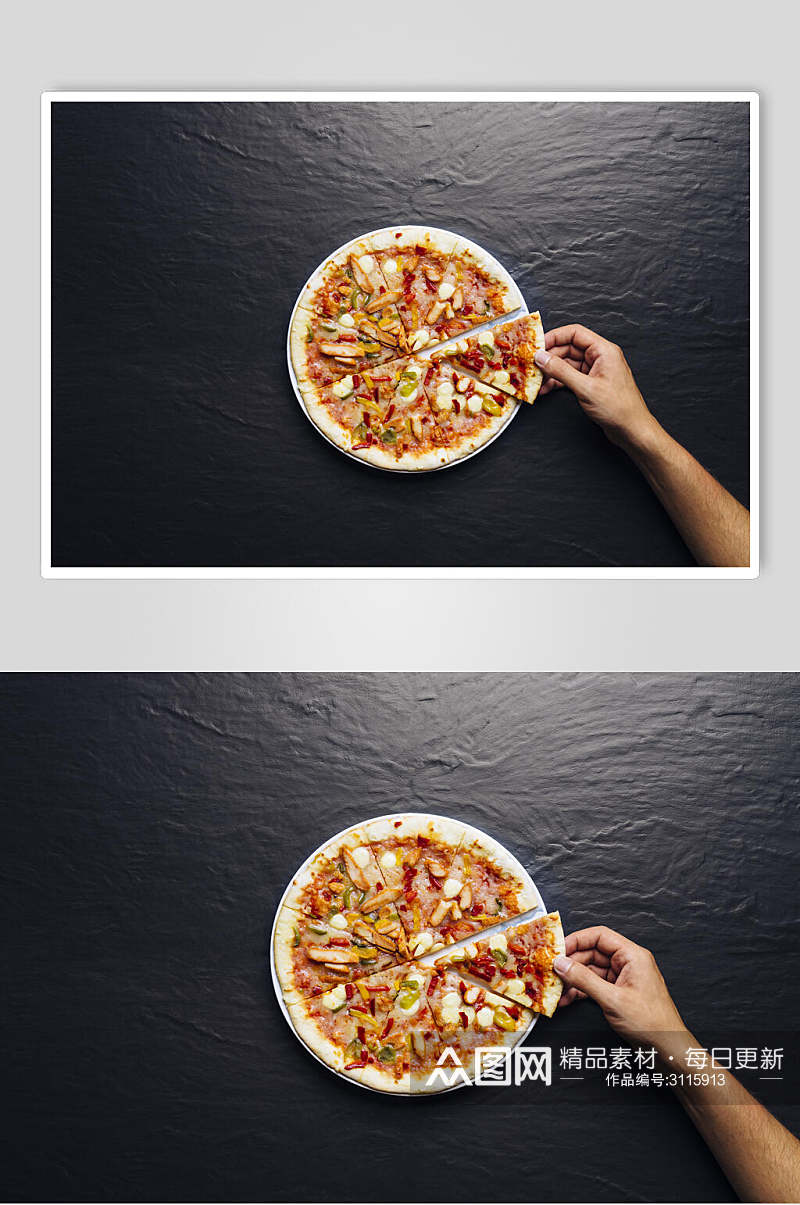 简约黑底披萨美食图片素材