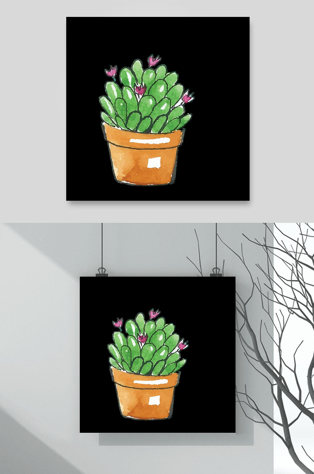 植物盆栽手绘矢量素材元素素材