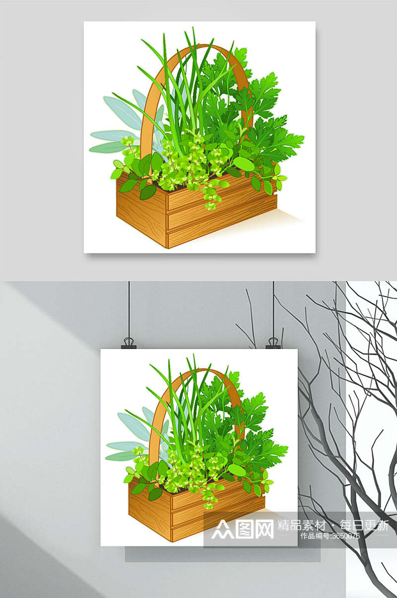 绿色盆栽手绘矢量设计素材素材