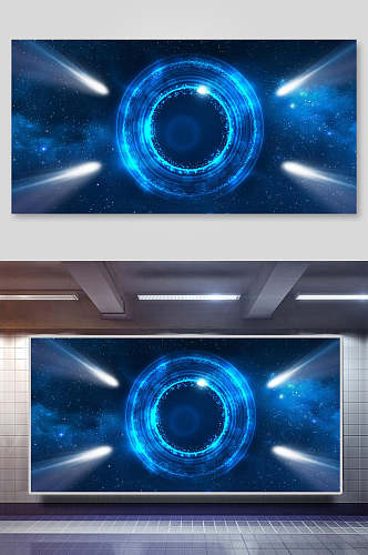 圆环蓝色科技背景展板