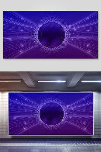 紫色球蓝色科技粒子背景展板