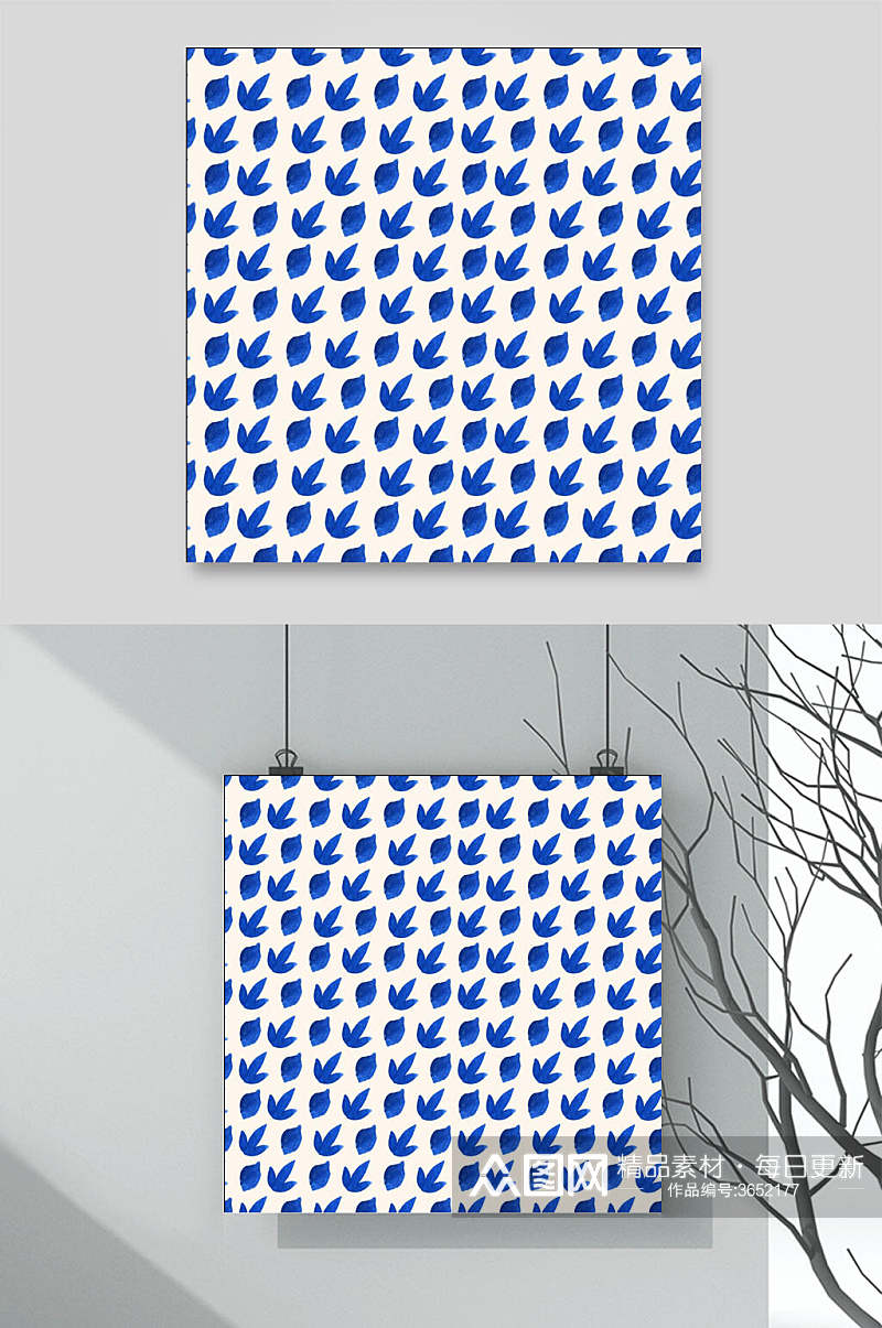 新中式日式蓝色树叶底纹矢量素材素材