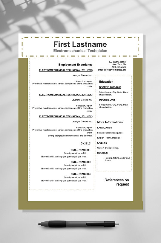 时尚单页三色英文简历WORD-众图网