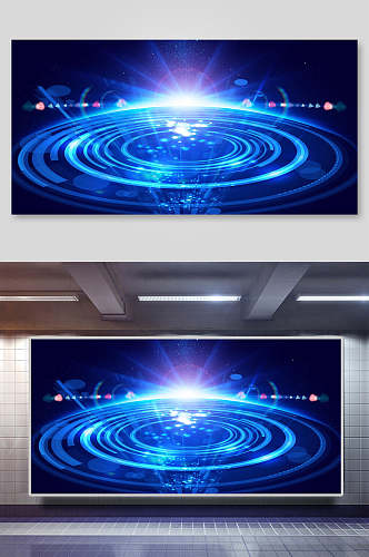 圆形蓝色科技背景展板