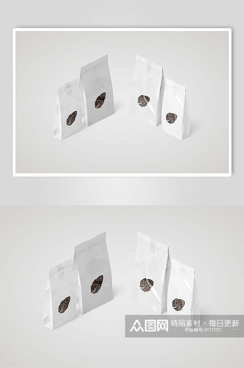 美食褶皱阴影棕色咖啡豆包装袋样机素材