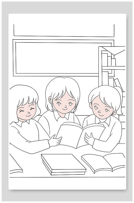 线条手绘白色高端大气清新开学插画