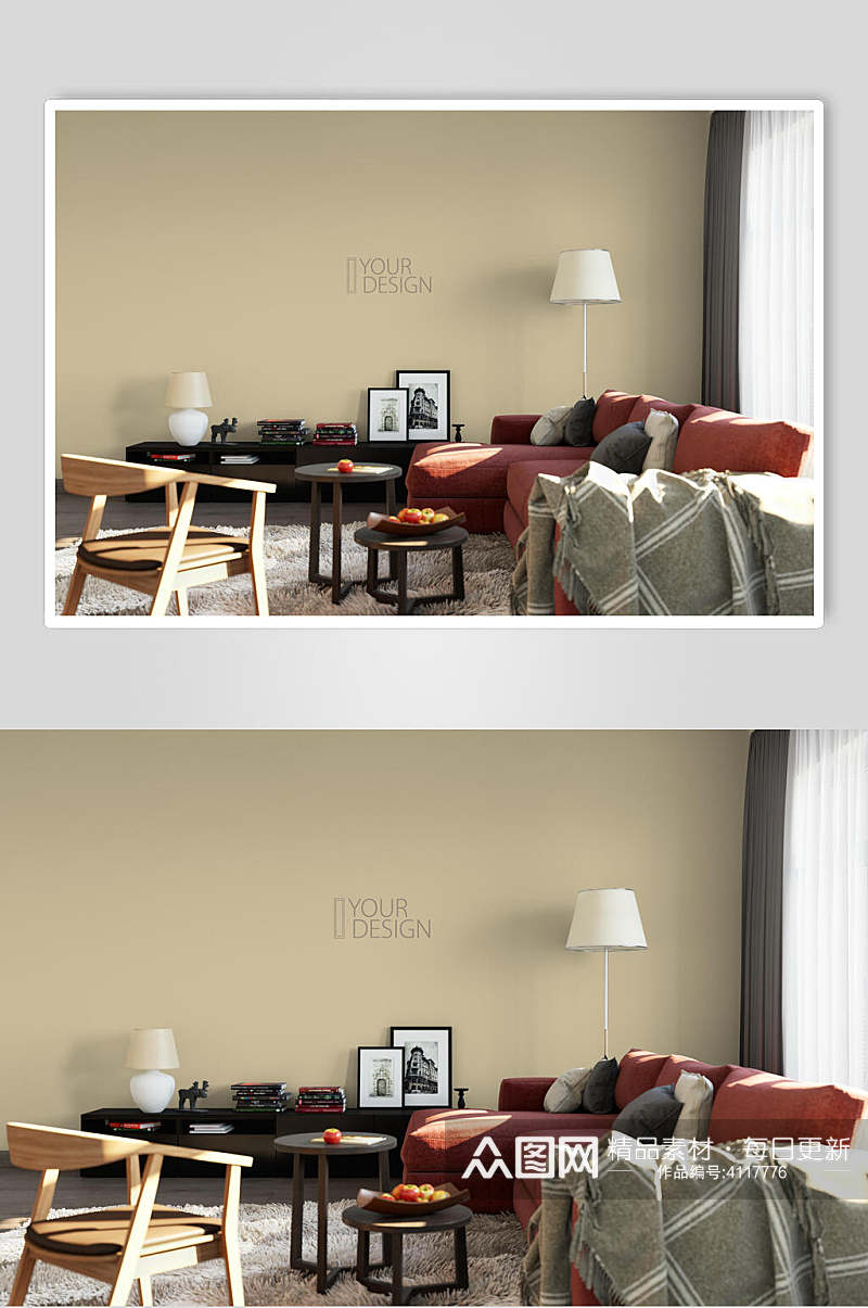灯具相框沙发板凳置物架黄墙纸样机素材