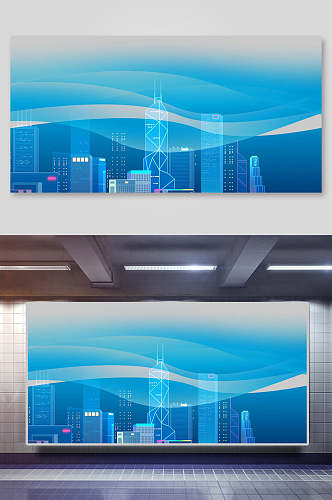 城市蓝色科技粒子背景展板