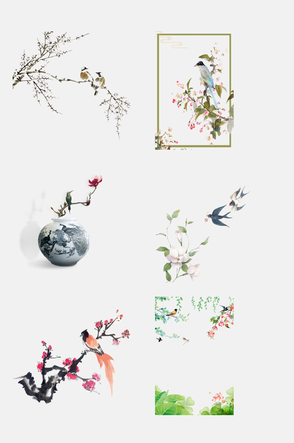 清新花鸟动植物手绘免抠素材素材