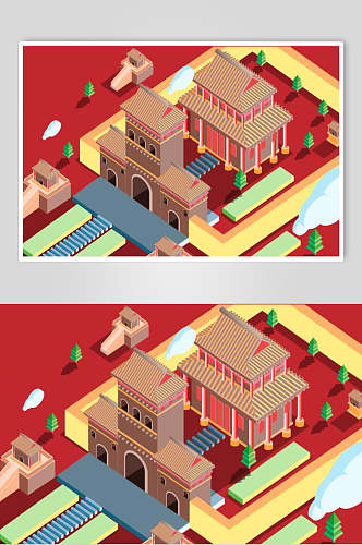 创意大气故宫古风建筑矢量素材