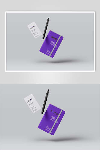 漂浮中性笔卡片英文紫品牌logo样机