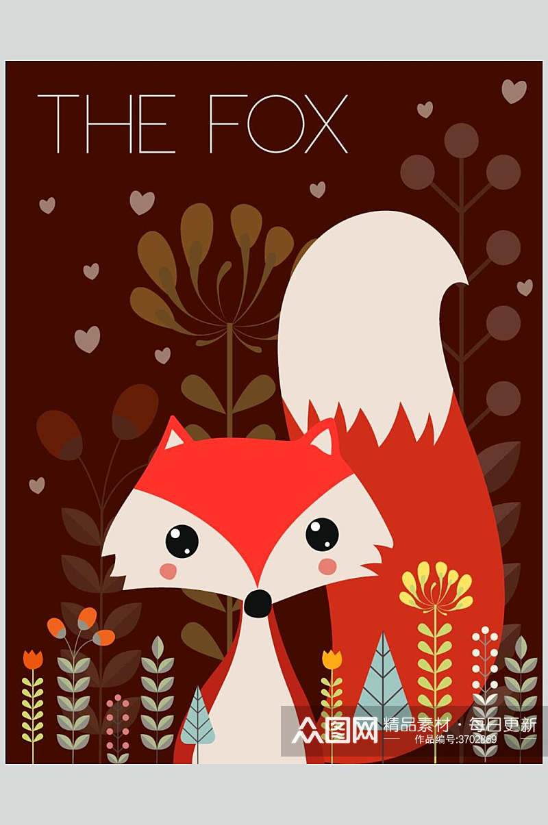 红色狐狸插画矢量素材素材