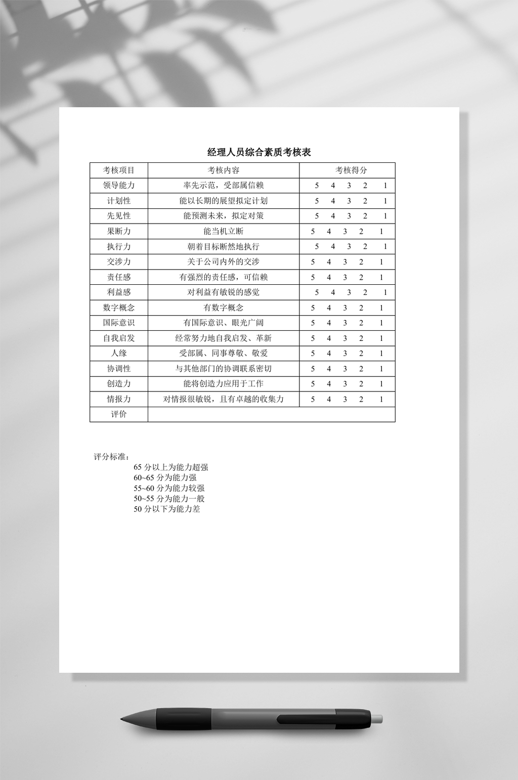 经理人员综合素质考核WORD素材