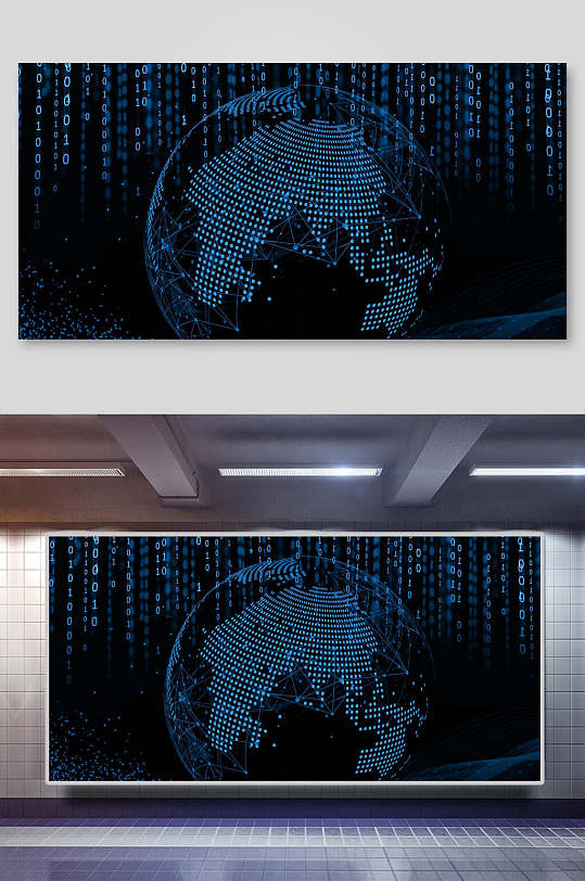 地球蓝色科技粒子背景展板