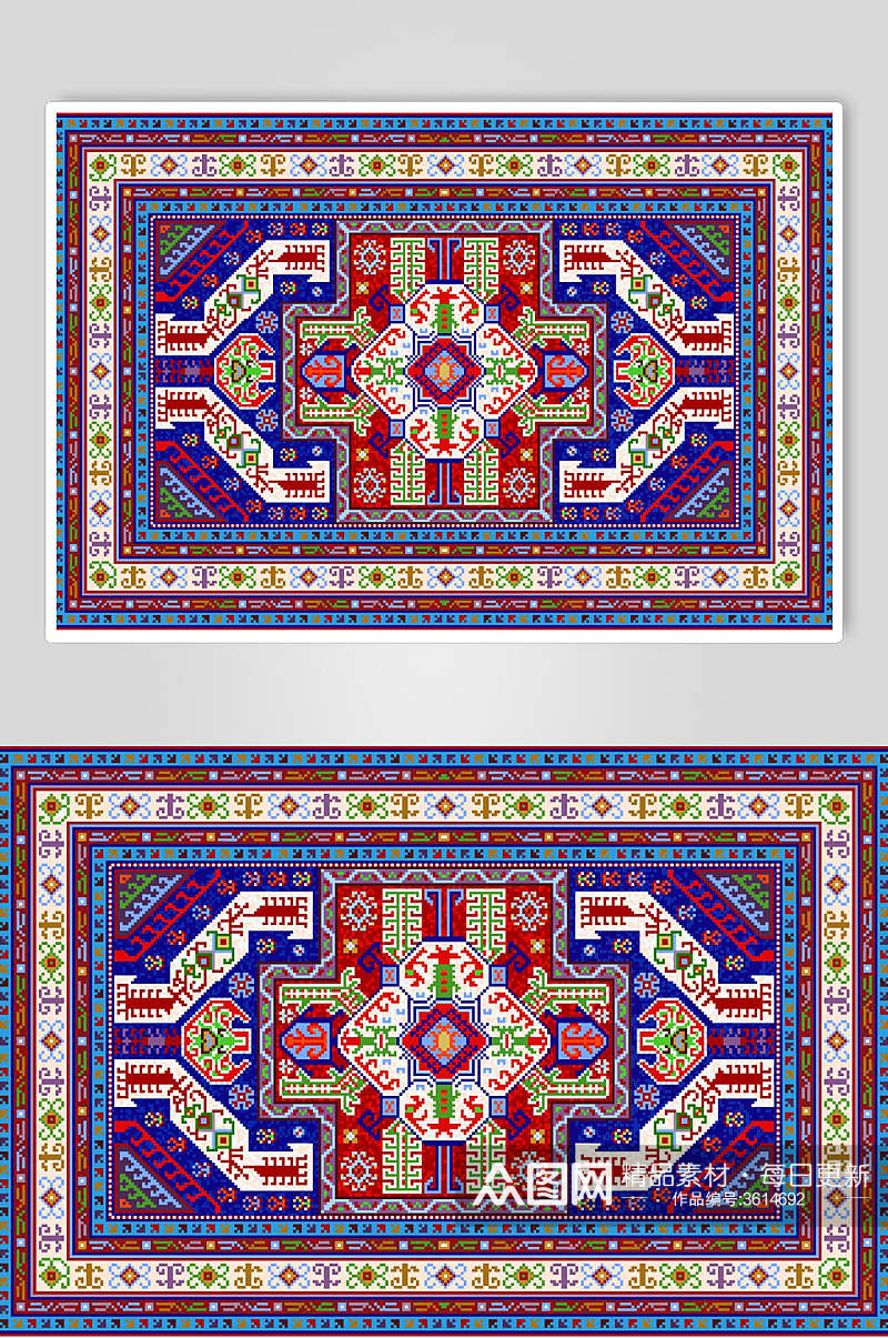 红蓝矩形复古民族图案矢量素材素材